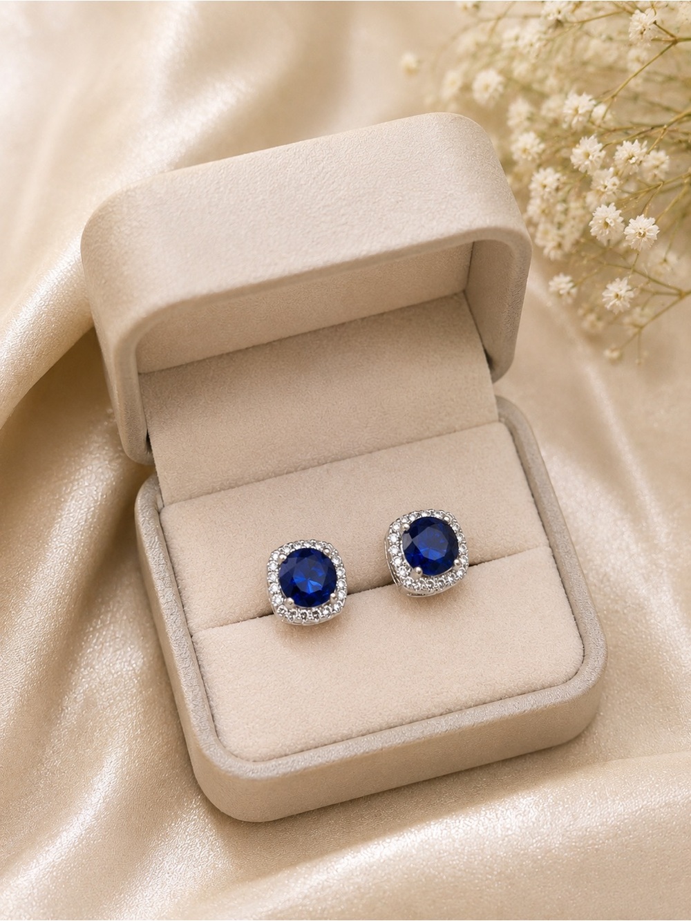 Blue halo stud earrings- non tarnished good for everyday wear